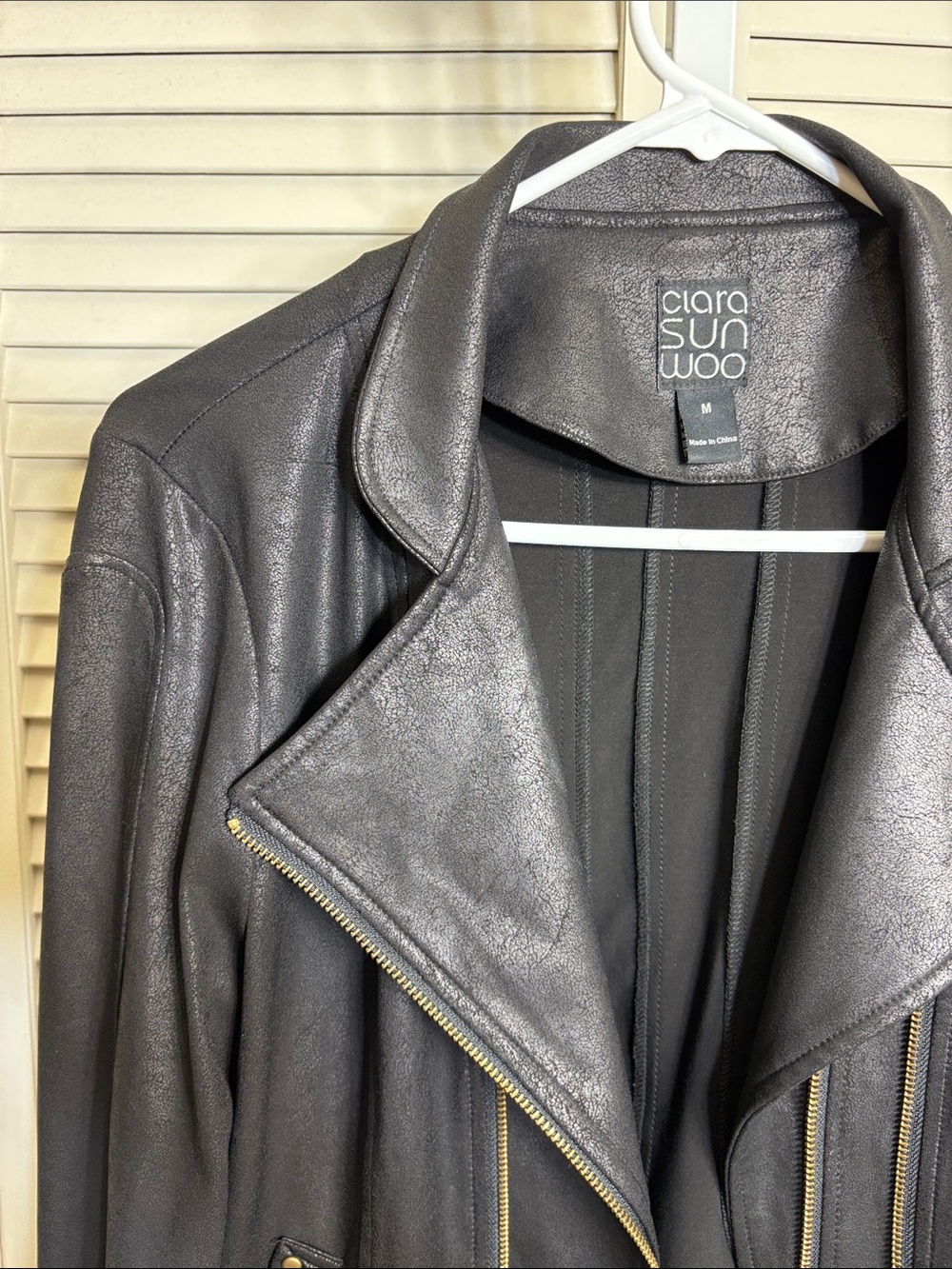 Clara Sunwoo Liquid Faux Leather Jacket with Double Zip Medium - Picture 8 of 16